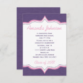 紫ガーリーとピンクの卒業式 招待状 (正面/裏面)