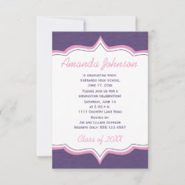 紫ガーリーとピンクの卒業式 招待状