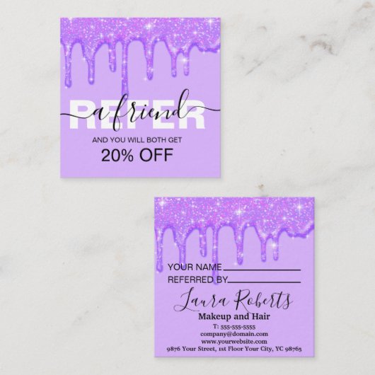 紫ガーリーのグリッター紹介カード 紹介カード (正面/裏面)