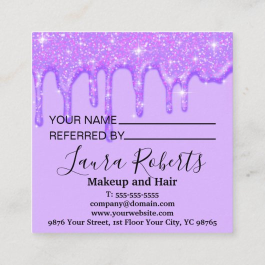 紫ガーリーのグリッター紹介カード 紹介カード (裏面)