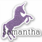 紫ガーリーのスパークルユニコーン名 シール (正面)