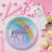 紫ガーリーのユニコーンパーソナライズされた虹 ペーパープレート (パーティー)