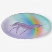 紫ガーリーのユニコーンパーソナライズされた虹 ペーパープレート (アングル)