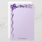 紫ガーリーのリボンと弓縁ど 便箋 (正面/裏面)