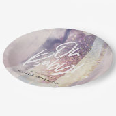 紫ガーリーの赤ちゃんシャワーパーティー ペーパープレート (アングル)