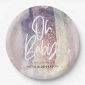 紫ガーリーの赤ちゃんシャワーパーティー ペーパープレート (正面)