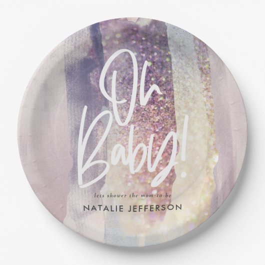 紫ガーリーの赤ちゃんシャワーパーティー ペーパープレート (正面)