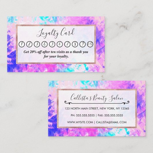 紫ガーリーアートピンクの抽象芸術絵を描パターン ロイヤリティカード (正面/裏面)