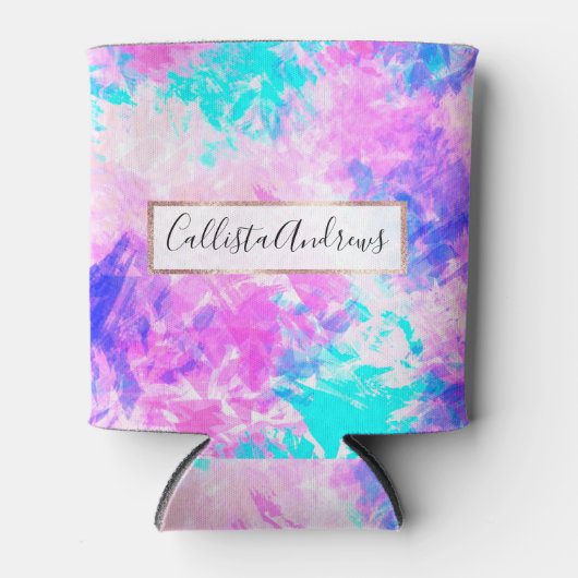 紫ガーリーアートピンクの抽象芸術絵を描パターン 缶クーラー (正面)