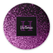 紫ガーリーグリッター光沢のあるモノグラムの釉薬 セラミックノブ (正面)