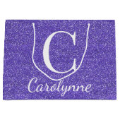 紫ガーリーパーソナライズされたフェイクグリッター ラージペーパーバッグ (正面)