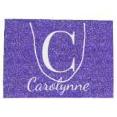 紫ガーリーパーソナライズされたフェイクグリッター ラージペーパーバッグ (裏面)