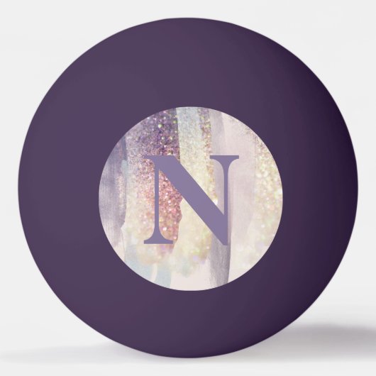 紫ガーリーピンクグリッタースパークルイニシャルモノグラム 卓球ボール (正面)
