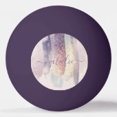 紫ガーリーピンクグリッタースパークルイニシャルモノグラム 卓球ボール (裏面)