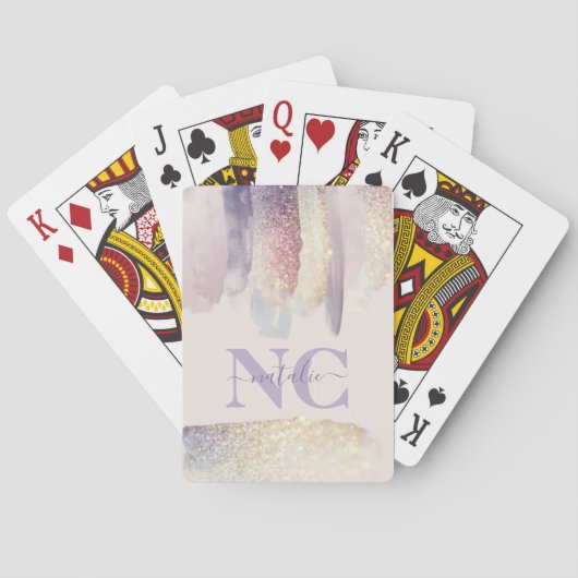 紫ガーリーピンクグリッタースパークルイニシャル名 トランプ (裏面)