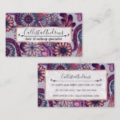 紫ガーリーピンクコーラルブルー絵を描フローラ描画 名刺 (正面/裏面)