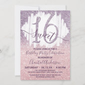 紫ガーリーピンクフェイクグリッターグラデーションSweet sixteen 招待状 (正面)