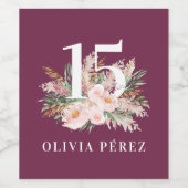 紫ガーリー水彩フローラエレガント誕生日 ワインラベル (シングルラベル)