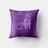 紫ガーリー滴下グリッターブラシ金属モノグラム クッション (裏面)