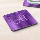 紫ガーリー滴下グリッターブラシ金属モノグラム コースター (左側)