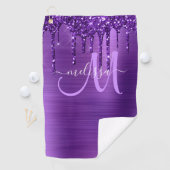 紫ガーリー滴下グリッターブラシ金属モノグラム ゴルフタオル (インサイチュ)