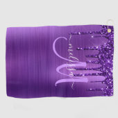 紫ガーリー滴下グリッターブラシ金属モノグラム ゴルフタオル (横)