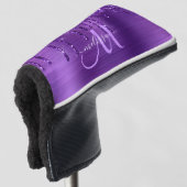 紫ガーリー滴下グリッターブラシ金属モノグラム ゴルフヘッドカバー (3/4 正面)