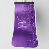 紫ガーリー滴下グリッターブラシ金属モノグラム ゴルフヘッドカバー (回転90)