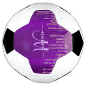 紫ガーリー滴下グリッターブラシ金属モノグラム サッカーボール (回転)