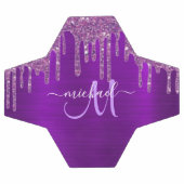紫ガーリー滴下グリッターブラシ金属モノグラム サッカーボール (フラット)
