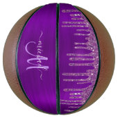 紫ガーリー滴下グリッターブラシ金属モノグラム バスケットボール (縦)