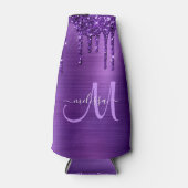 紫ガーリー滴下グリッターブラシ金属モノグラム ボトルクーラー (正面)