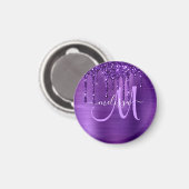 紫ガーリー滴下グリッターブラシ金属モノグラム マグネット (正面/裏面)