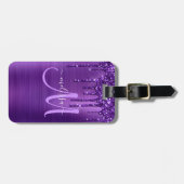 紫ガーリー滴下グリッターブラシ金属モノグラム ラゲッジタグ (正面横)