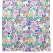 紫ガーリー紫金ゴールド水彩花 シャワーカーテン (正面)