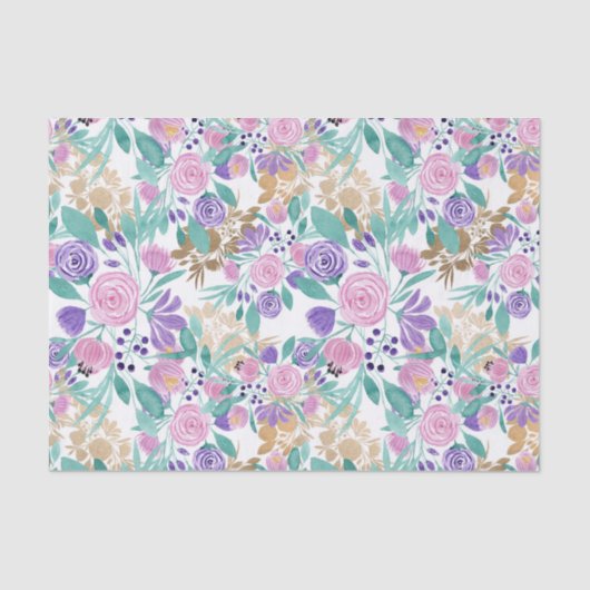 紫ガーリー紫金ゴールド水彩花 薄葉紙 (正面)