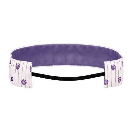 紫ガーリー色と赤面ストライプの花と紫色の列 アスレチックヘッドバンド (裏面)