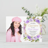紫キンセアニェラフローララベンダー薄紫写真 招待状 (スタンド正面)