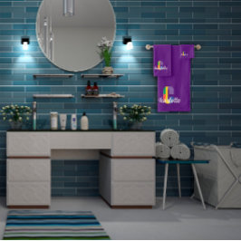 紫クラシック色のC字モノグラムの字 バスタオルセット