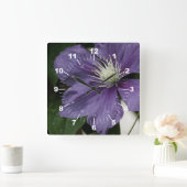 紫クレマチス スクエア壁時計 (ホーム)