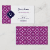 紫クローバー模様(モノグラム付き) 名刺 (正面/裏面)