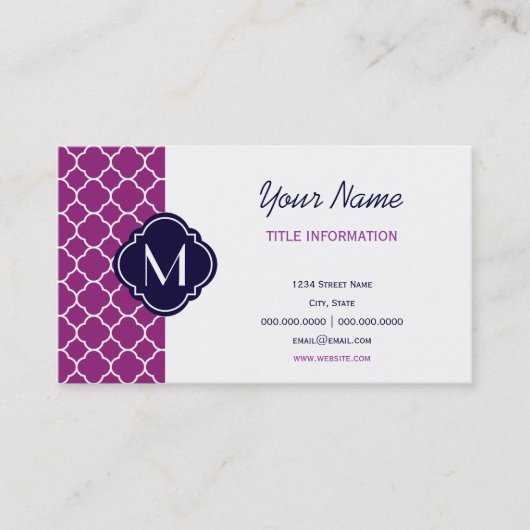 紫クローバー模様(モノグラム付き) 名刺 (正面)