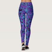 紫クールと青の抽象芸術絞り染めレトロ波 レギンス (裏面)