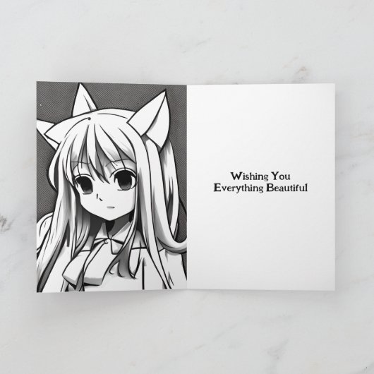 紫クールの髪と目を持つアニメガール誕生日 カード (内部)