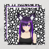 紫クールの髪と目を持つアニメガール誕生日 招待状 (正面/裏面)