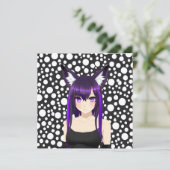 紫クールの髪と目を持つアニメガール誕生日 招待状 (スタンド正面)