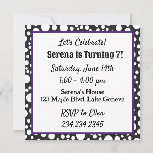 紫クールの髪と目を持つアニメガール誕生日 招待状 (裏面)