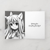 紫クールの髪と目を持つアニメガール誕生日 箔グリーティングカード (内側レイダウン)