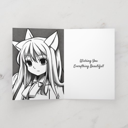 紫クールの髪と目を持つアニメガール誕生日 箔グリーティングカード (内側レイダウン)