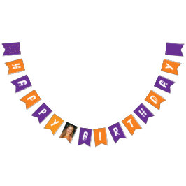 紫クールカラフルオレンジ色のフォトブラシタイポグラフィ バンティングフラッグ